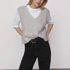 Zara Cable Knit Vest in Khaki